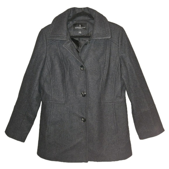 London Fog Jackets & Blazers - LONDON FOG Jacket Single Breasted Gray Wool Blend Pea Coat Women's Size Large